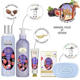 Un Air d'Antan Spa Gift Basket for Women - 4-piece French Bath Gift Set for Women- Hand Cream (0.08 oz) Body Wash (8.4 oz) Body Lotion(6.8 oz) Bar Soap(3.5 oz) Almond, Fig & Vetiver Scent-Home Spa Set