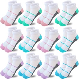 Bemeol 12 Pairs Girls Socks Kids Low Cut Ankle Socks Girls Half Cushion Athletic Sock(5-7 Years)