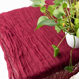 lqwidyf Gauze Table Runner, 10ft Thin Cheesecloth Table Runner, Party Table Decorations (35 inches Wide x 118 inches Long) for Holiday Parties, Weddings, Burgundy