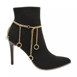 Alwasytyle4you Women Gold Metal Chain Boot Bracelet Anklet Shoe Dangle Ring Charm Western Style
