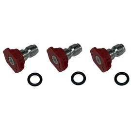 Sellerocity 3-Pack of Pressure Washer Tips, Universal 1/4" Quick Connect QC Pressure Washer Nozzle Set, 0°, Color Red, Size 8 GPM