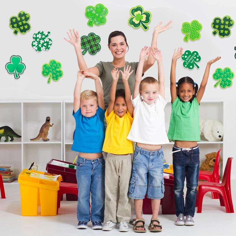 JUNEBRUSHS Shamrock Cutouts, 120Pcs St. Patrick's Day Cutouts Assorted Pattern