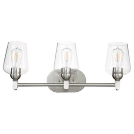 EURON Modern Style 3-Lights Vanity Mirror Light/Wall Sconce/Vanity Lighting Fixtures for Bathroom Kitchen & Living Room with Transparent Glass on Simple Brushed Nickel Frame（Exclude Bulb）