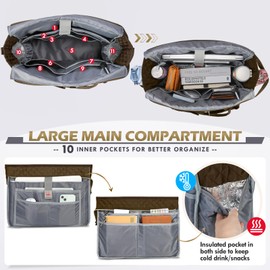 RAINSMORE Teacher Tote Bag 15.6 inch Laptop Bag for Women Work Bags Laptop Tote Nurse Bag Professional Computer Messenger with Insulated Pocket, Laptop Briefcase for Office, College, Nursing, Coffee