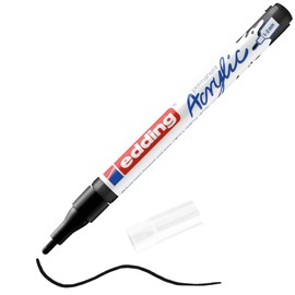 edding 5300 acrylic marker fine - black - 1 waterproof acrylic paint marker - fine round nib 1-2mm - acrylic paint pen for drawing on canvas, art paper and wood - acrylic markers for pebbles