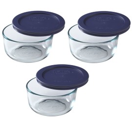 Pyrex 7200 2-Cup Glass Bowl & 7200-PC Dark Blue Lid (3-Pack) - Made in USA