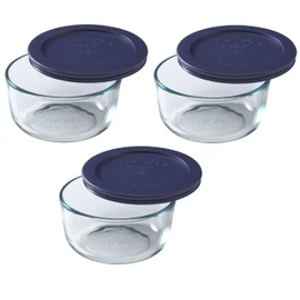 Pyrex 7200 2-Cup Glass Bowl & 7200-PC Dark Blue Lid (3-Pack) - Made in USA