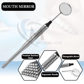 MuskalMed 5 PC Dental Mouth Mirror #5 Front Surface Rhodium Coated Mirror With Black Titanium Mirror Handle Hollow Handle Cone Socket 9.5mm Stainless Steel Dental Mouth Mirror For Dentist Tool DN-2414