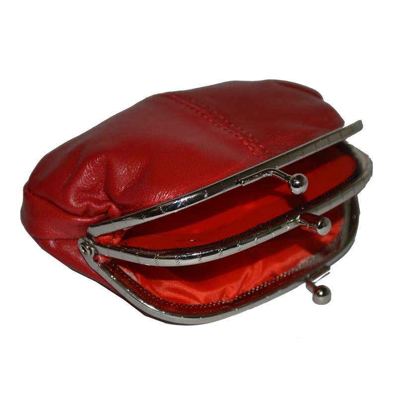 Coin Purse Double Frame with Zipper Pocket (Red)