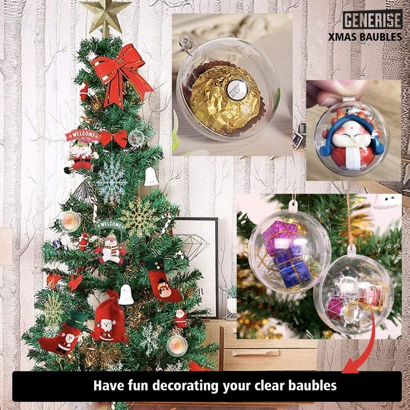 Clear Baubles to Fill x12 Transparent Plastic Fillable Christmas Baubles