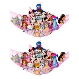 Lilly's Love Stuffed Animal Net Hammock for Plushie Toys - Large 2 Pack | Corner Hanging Storage for Organizing Teddy and Stuffy Collection | Easy to Hang w/Included Anchors & Hooks (Pretty In Pink)