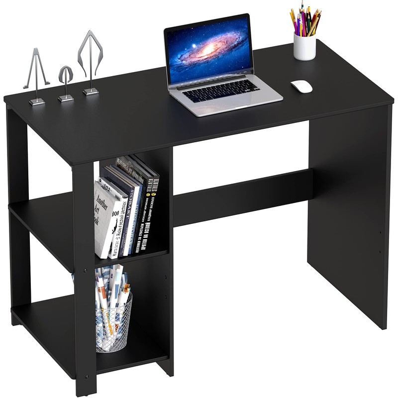 SHW 38-Inch Home Office Computer Desk with Shelves, Black