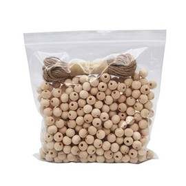 INSPIRELLE 540pcs 12mm Natural Wood Beads Unfinished Round Wooden Loose Beads Wood Spacer Beads with 10M Jute Twine for Craft Making Home Decoration