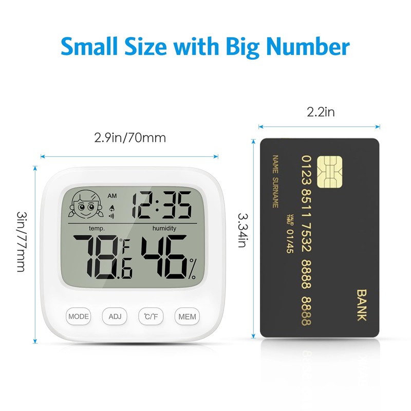 Brifit Digital Thermometer Hygrometer Alarm Clock, Mini Room Thermometer Indoor