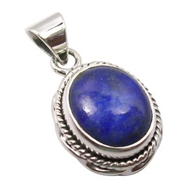 SilverStarJewel 925 Pure Silver Navy Blue Lapis Lazuli TCW 5.0 Antique Style Pendant 2.3cm, Metal Gemstone, Lapis Lazuli