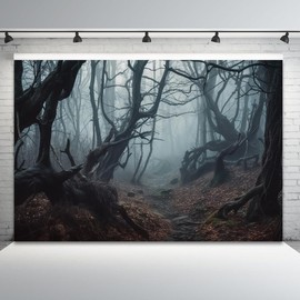 CRTPOD 7x5ft Dark Misty Forest Backdrop for Photoshoot Scary Halloween Eve Gloomy Grove Evil Trees Background for Photography Party Banner Portrait Studio Props