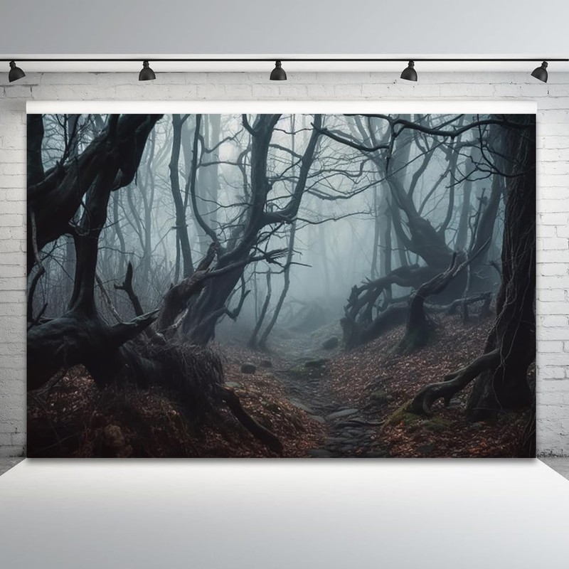 CRTPOD 7x5ft Dark Misty Forest Backdrop for Photoshoot Scary Halloween