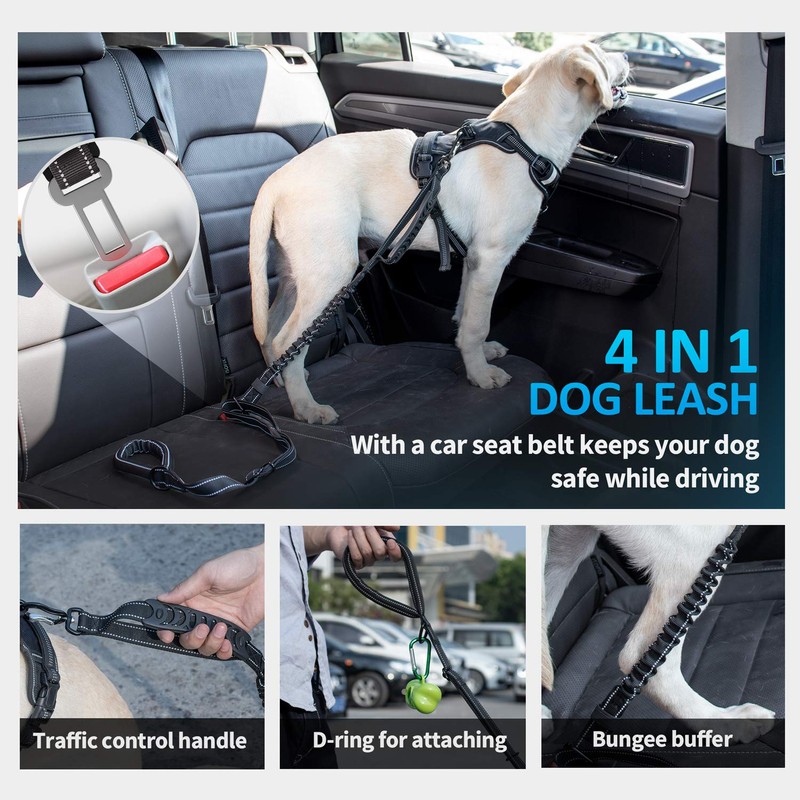 IOKHEIRA Multifunctional Leash with Car Seatbelt for Large, Medium Dogs,