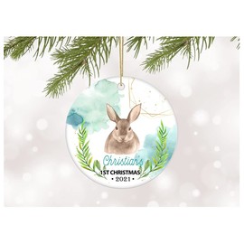 First Christmas 2021 Ornament With Name Baby Christian New Baby Gift Decorations For The Home Rustic Home Decor Present New Mom & Dad Perfect for Baby Gifts 3" MDF Plastic