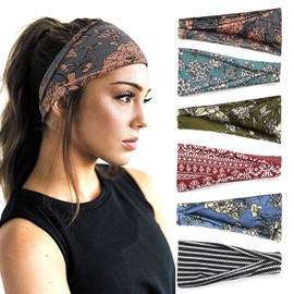 DRESHOW Pack of 6 Women's Boho Headbands, Printed Headbands, Knots, Twisted Elastic Head Wrap, Cute Hair Accessories for Girls