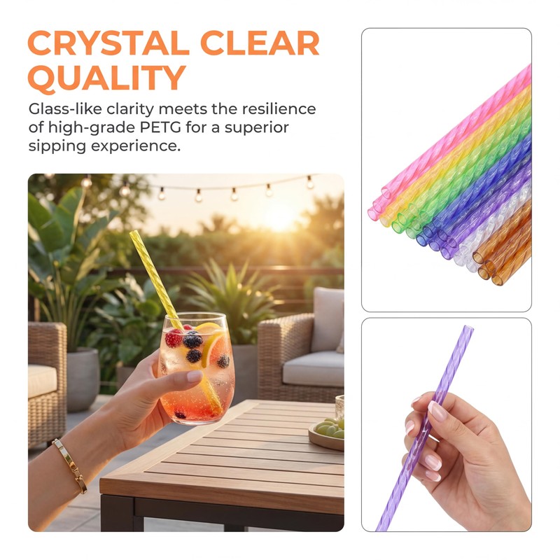 50PCS Reusable Straws with Cleaner Brush, 9.06" Long Colorful Clear
