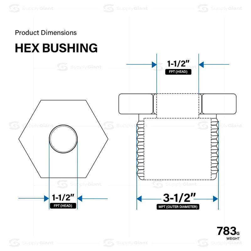 Everflow Supplies BMBU3121 3-1/2" x 3" Black Malleable Iron Bushing