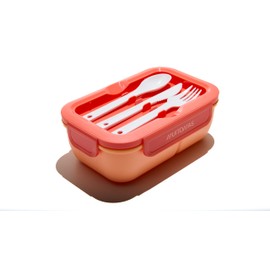 Muitomas, Lunchbox 1100 ml, Lunchbox mit Besteck und drei Innenfächern, luftdichte Lunchbox für Lebensmittel, Mikrowelle, Spülmaschine und Gefrierschrank, Farbe Peach Fuzzy