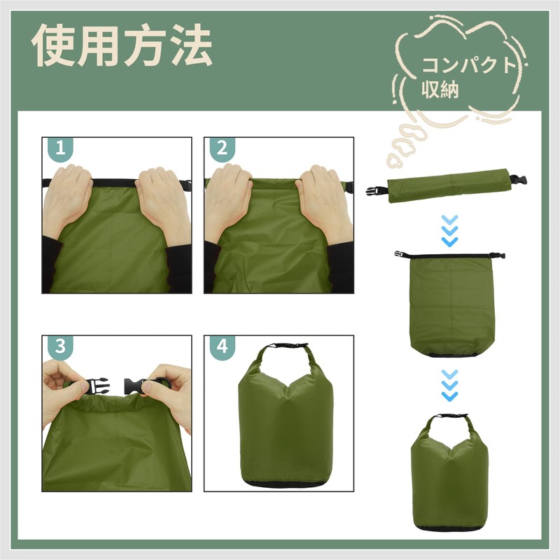 RENEWREVITAL ドライバッグ 防水バッグ L-容量:10L スタッフバッグ 完全防水 バッグ 大容量 トートバッグ 撥水