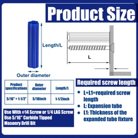 Lineshading 200 Pcs 5/16" Hole Screw Expanding Plastic Screw Anchors Blue Plastic Anchors Drywall Wall Expansion Pipe Bolt Expansion Tube for Hollow Walls Concrete Tile Cement Other Surface (1-1/2")