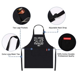 I'll Feed All You - Funny Black BBQ Chef Aprons for Men Women with 2 Pockets - Dad Gifts, Gifts for Men - Christmas Gifts Birthday Gifts for Husband, Son, Boyfriend- Kitchen Cooking Grilling Apron
