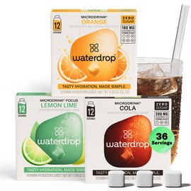 Waterdrop Hydration Cubes with Vitamin C, B3, B5 & Electrolytes, Cola, Orange & Lemon Lime Flavor Variety Pack, Flavored Water Enhancer Cubes for Still & Sparkling Water, Sugar Free, Vegan, 36 Count