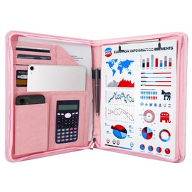 GraduatePro A4 Clipboard Folder Leather Zipped Portfolio Conference Presenter Document with Tablet Business Waterproof Organizer Sleeves Pink