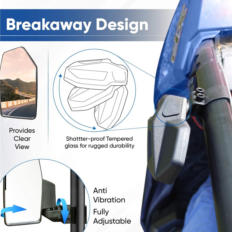 Bevel Engineering UTV Rear View Side Mirror Kit (2 Pack)