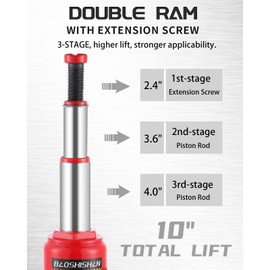 BAOSHISHAN 3 Ton Bottle Jack Double Ram 6-1/2" to 16-1/2" Lifting Range Hydraulic Jack Car Jack Welded Bottle Jack Portable with Carrying Case