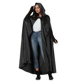LMYOVE Women Hooded Gothic Cape Poncho Maxi Cloak Renaissance Medieval Costume for Womens Outwear Black 100CM/39 Inch