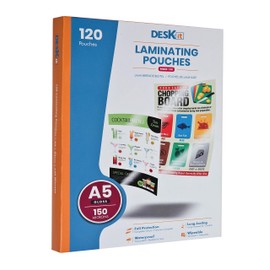 Deskit A5 Laminating Pouches, Gloss, 120 Sheets, 150 Microns- Clear and Durable Presentations - Handy Size with Ideal Rigidity for Everyday Use.
