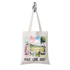 FUNYSO Golf Gift Golfing Shopping Bag Peace Love Golf Canvas Tote Bag Golfer Player Gift for Women (PLGolf tote uk)