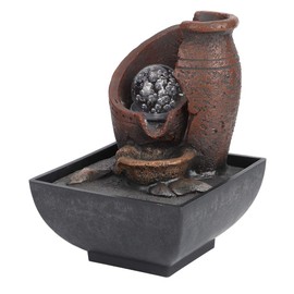 Tabletop Water Fountain,Small Relaxation Waterfall Feature with LED LightBall Portable Feng Shui Fountain Indoor and Outdoor-Quiet and Relaxing Water Sound-for Home Office Decor(US)