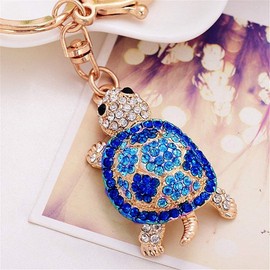 Cute Tutle Rhinestone Alloy Women Car or Bag Keychain (Dark Blue Turtle)