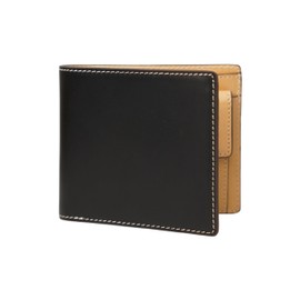 MASSENI Men's Luxury Italian Leather Bifold Wallet, Coin Pocket, Tan Color, Genuine Leather, Lightweight Leather, Holds 4 Cards, Black
