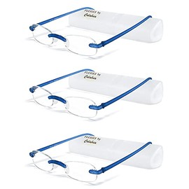 Calabria 714 Flexie Oval Rimless Reading Glasses +1.75 Cobalt (3pack) Men/Women Bendable Single Power Readers Flexible TR90