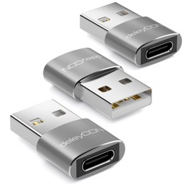 deleyCON USB C to USB Adapter [Pack of 3] C Female to A Male USB 2.0 - for PC Computer Laptop Notebook Aluminium Silver