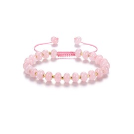 CrystalTears Rose Quartz Crystal Bracelet for Women Pink Boho Gemstone Beaded Bracelets Natural Healing Crystal Stone Bead Bracelet Summer Beach Jewellery Gifts for Women Mum Christmas Birthday