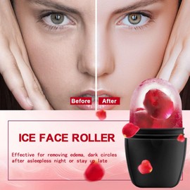 XHJRI Ice Face Roller Massager,Ice Cube Roller for Face, Eyes and Neck Naturally Conditioning and Skin Care,De-Puff Eye Bags,Reduce Migraine Pain,Reusable Massage Silicone Ice Mold (New Black)