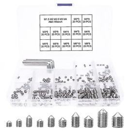 YIXISI Set Screws Set, Stainless Steel Cup Point, Hex Hexagon Socket Grub Screw, Hex Grub Screws Assortment (M3 M4 M5 M6 M8) with Hex Key