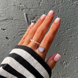 SXVME Ombre Pink Press on Nails Short Square, White and Pink Glue on Nails, French Fake Nails Press ons Natural Fit Short Coffin False Nails for Women 24 Pcs