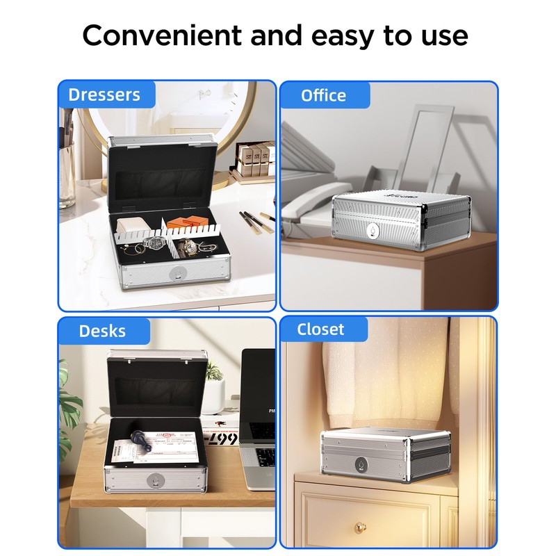 AICase Biometric Fingerprint Storage Box Portable Money Jewelry Safe Combination