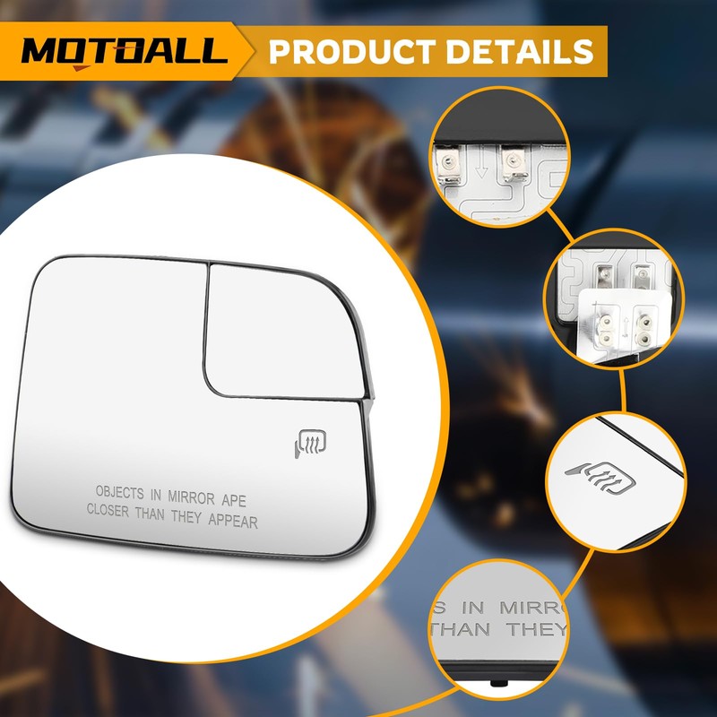 MOTOALL Mirror Glass Heat No-Blind Spot Right Passenger Side Fit