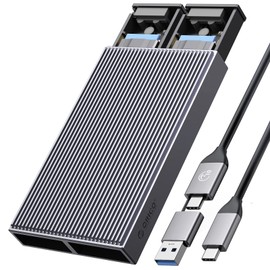 ORICO Dual-Bay M.2 NVMe SSD Enclosure, USB C to M2 Adapter for M Key PCIe 2230/224/2260/2280 M.2 SSDs, Tool-Free Installation Aluminium M2 External Case Support Trim and UASP up to 2x4TB-BM2-2N