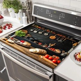 HOMETITUTE Stove Top Cover 28x20 Rustic Kitchen Scene Heat Resistant Mat